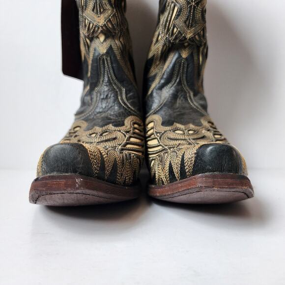 Lucchese Western Boots Womens Size 6B Hillsboro Lazer Design Snip Toe Black - Picture 5 of 14